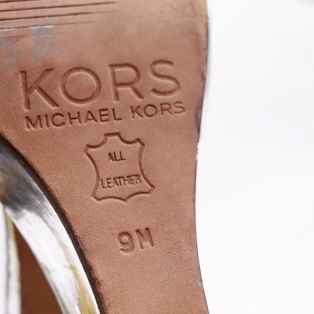 Michael Kors Shoes Womens Pumps Size 9 Silver Leather Open Wedge Peep Toe Cutout